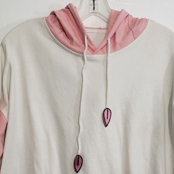 Adorable Women's Hooded Pink and White Pullover Sweater, Est. Size Medium - Picture 10 of 11